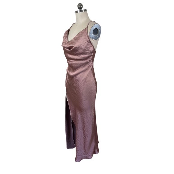 Hey Babe Midi Slip Dress Medium Pink Satin Evening Party Holiday Feminine Flirty - Picture 3 of 11